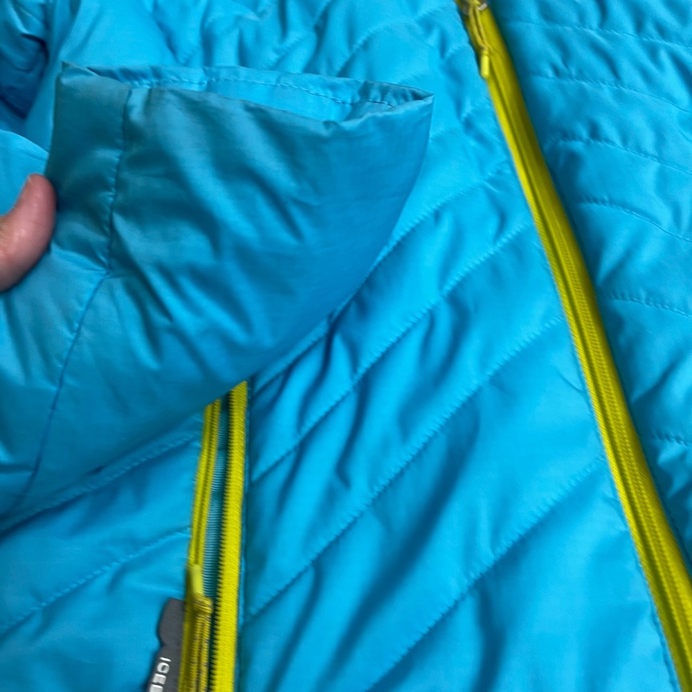 Icebreaker Merino wool blendBlue Quilted Hooded Puffer Jacket Womens Small Lime - Picture 7 of 13
